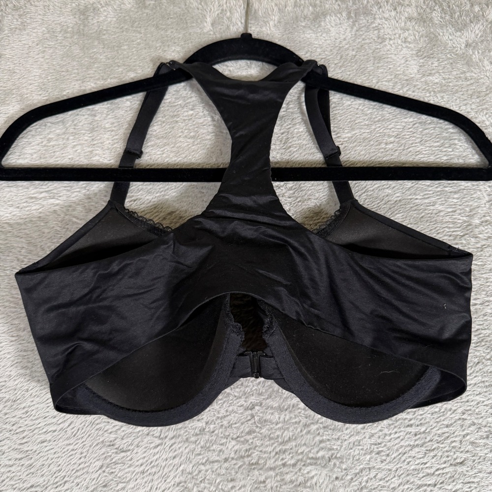 VICTORIAS SECRET 34D Black Lined Demi Double Push Up Bra Racerback Front Close - Picture 5 of 13